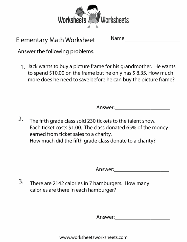 Elementary Math Word Problems Worksheet Free Printable Educational 