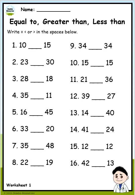 Equal To Greater Than Less Than Worksheets Free Printables 