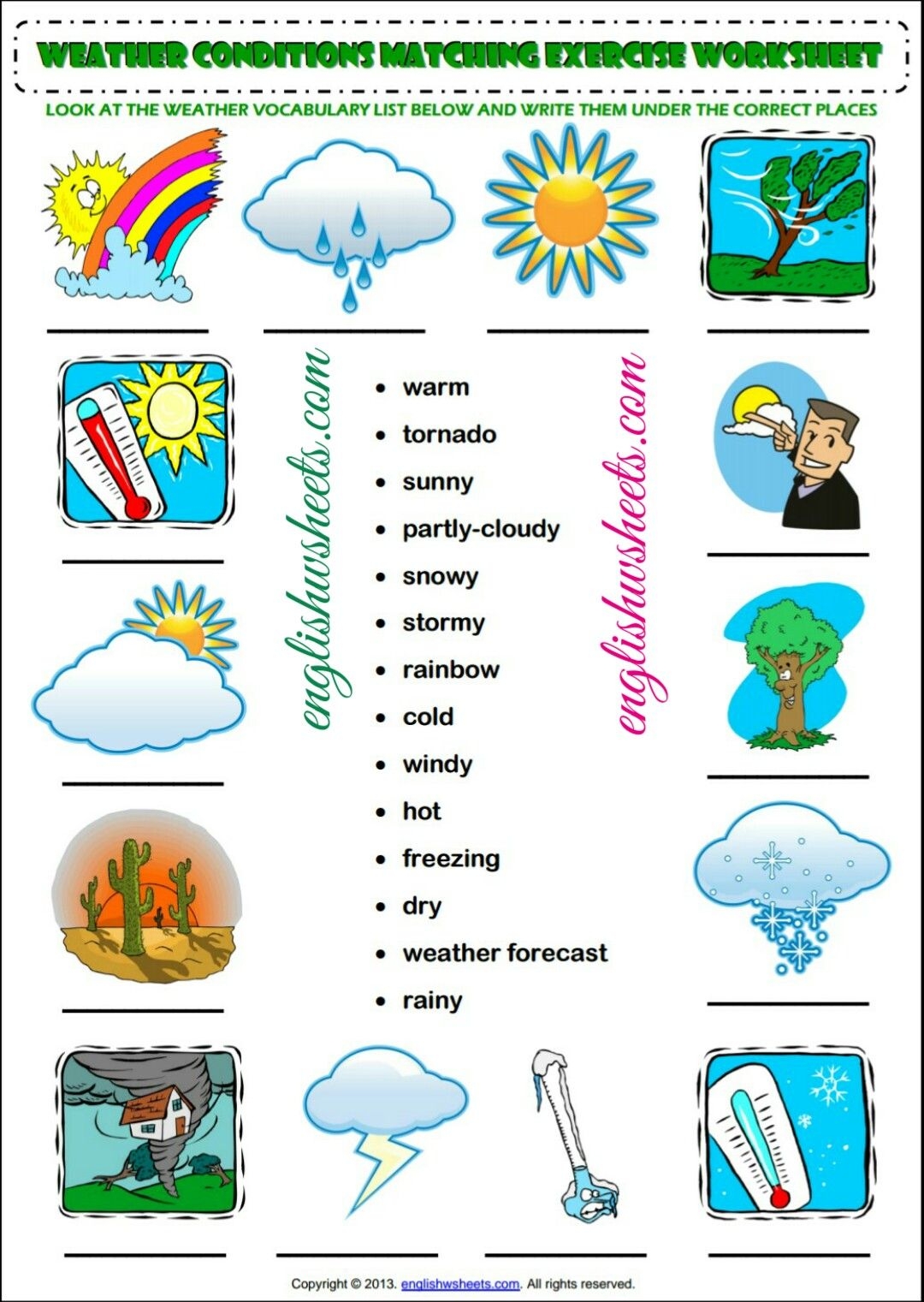 Esl Printable Weather Conditions Worksheets For Kids esl printable