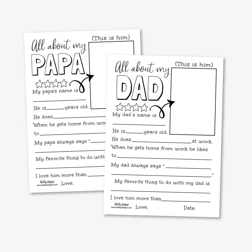 Father 39 s Day Fill In Printable Fill In The Blank Fathers Etsy