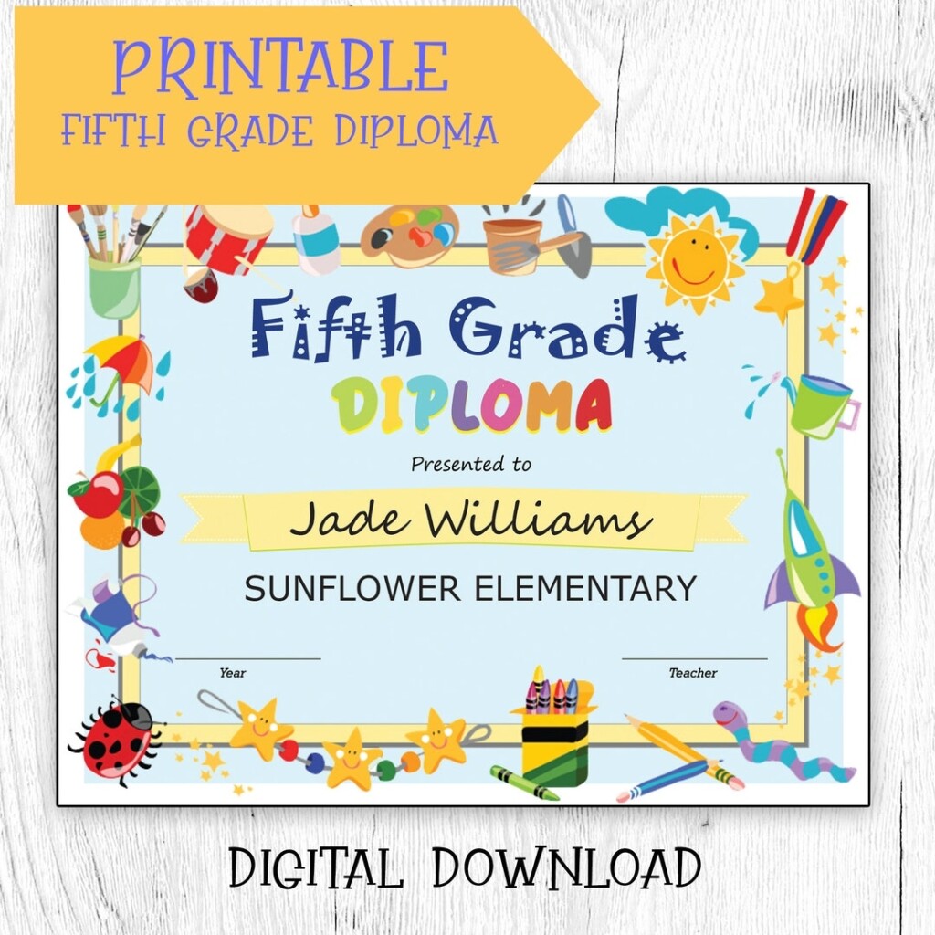 Fifth Grade Diploma Printable Editable DIY Certificate Diploma 