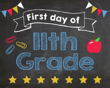 First Day Of 11th Grade Sign PRINTABLE By Red Morning Studios TpT