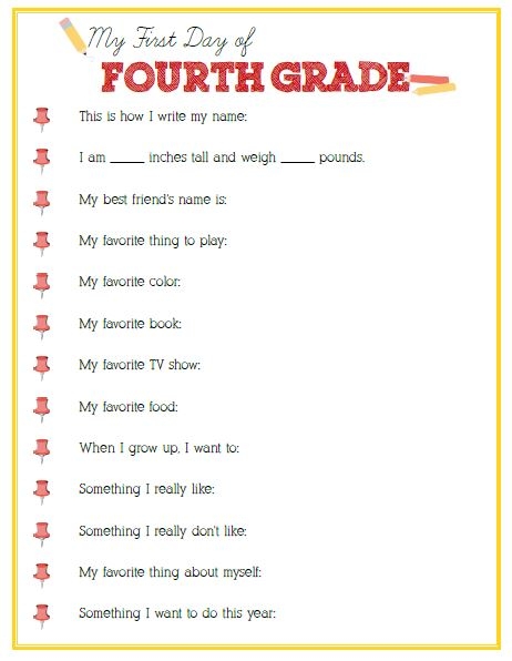 First Day Of Fourth Grade Interview Click Image Or Link Below To