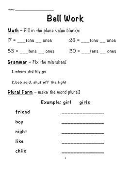 First Grade Bell Work By Janine Widzinski Teachers Pay Teachers
