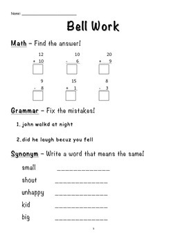 First Grade Bell Work Packet 2 By Janine Widzinski TpT