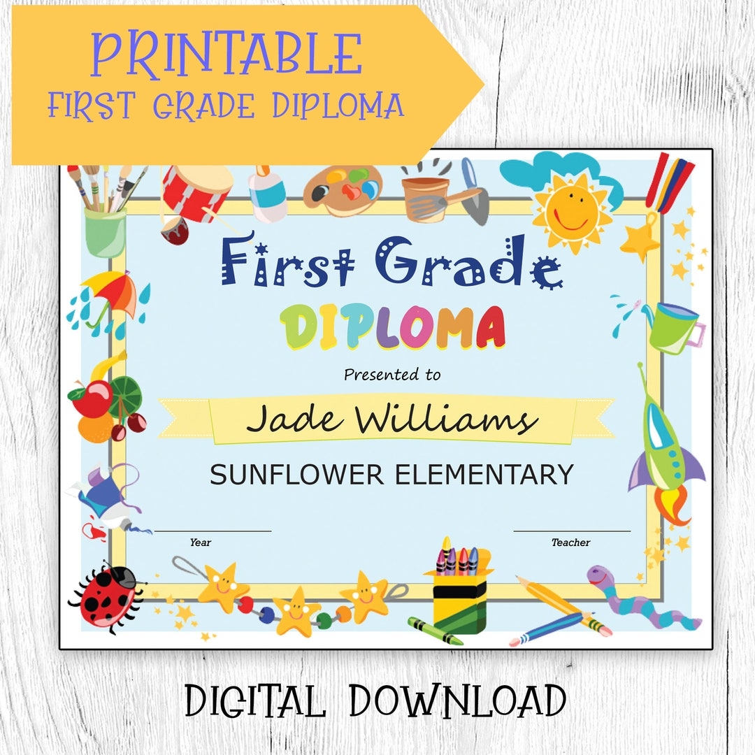 First Grade Diploma Printable Editable DIY Certificate Diploma