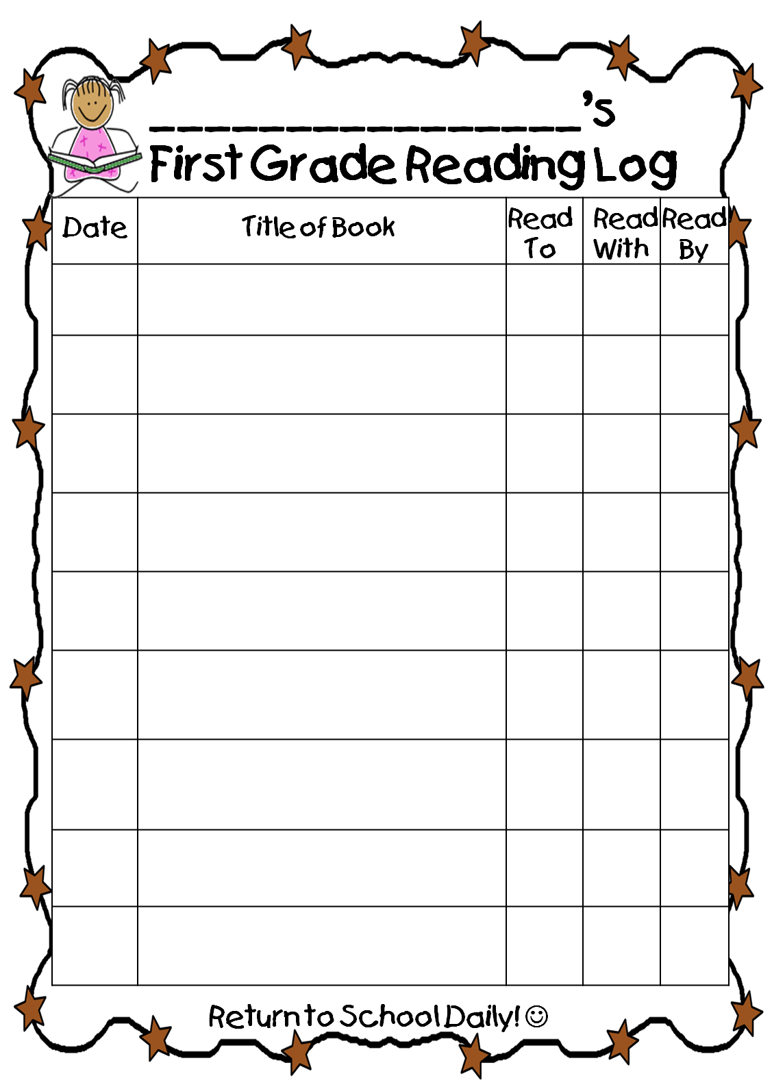 First Grade Reading Log Homework 2022 Reading Log Printable