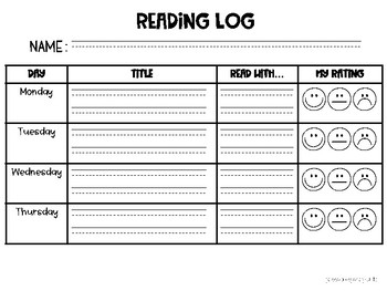 First Grade Reading Log Printable