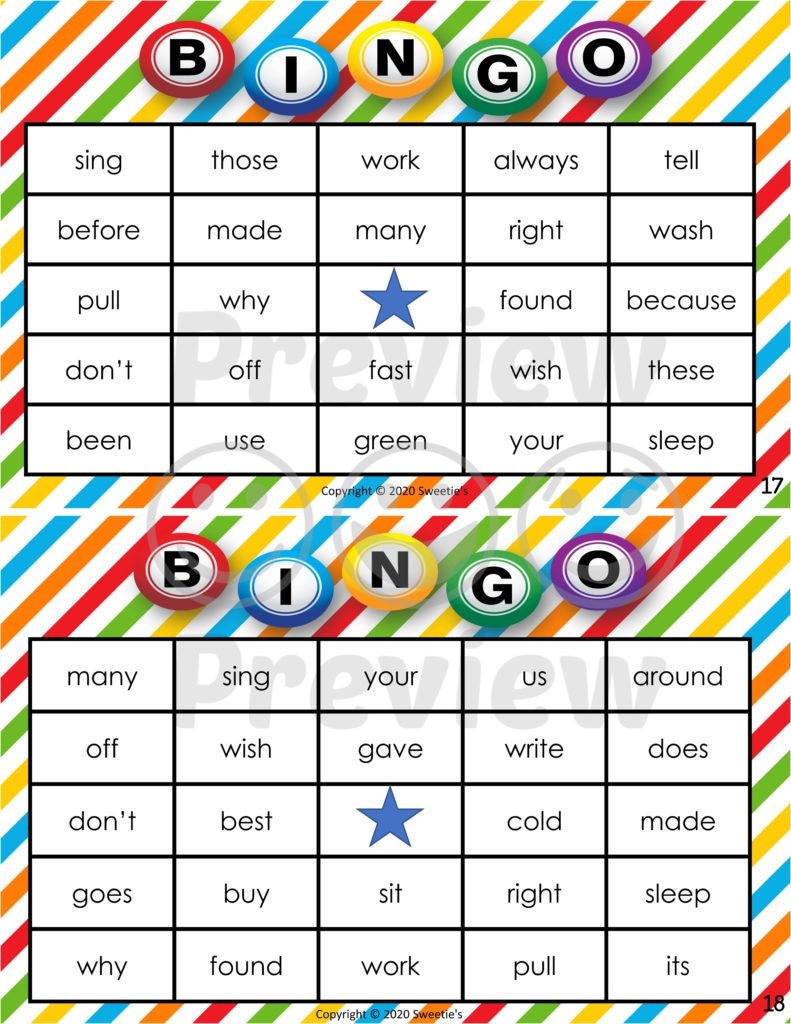 First Grade Sight Word Bingo Printable