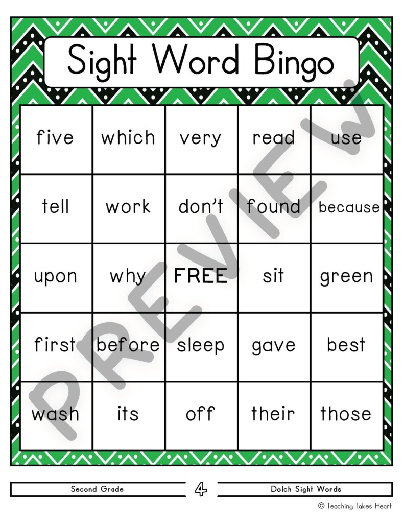 First Grade Sight Word Bingo Printable