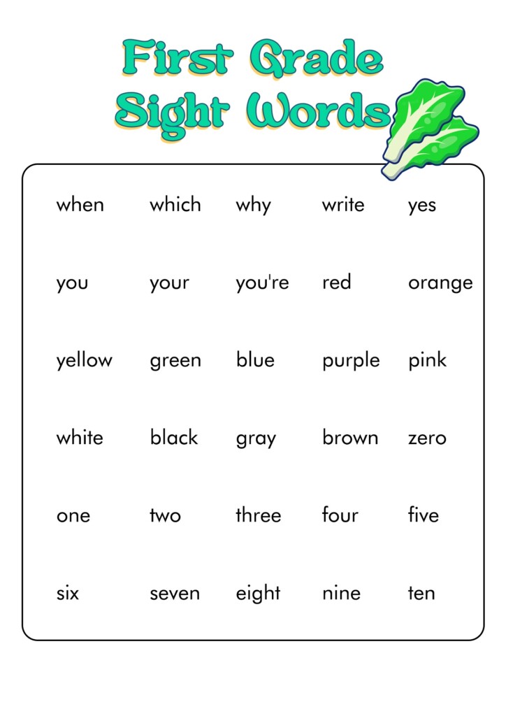 First Grade Sight Word List Printable