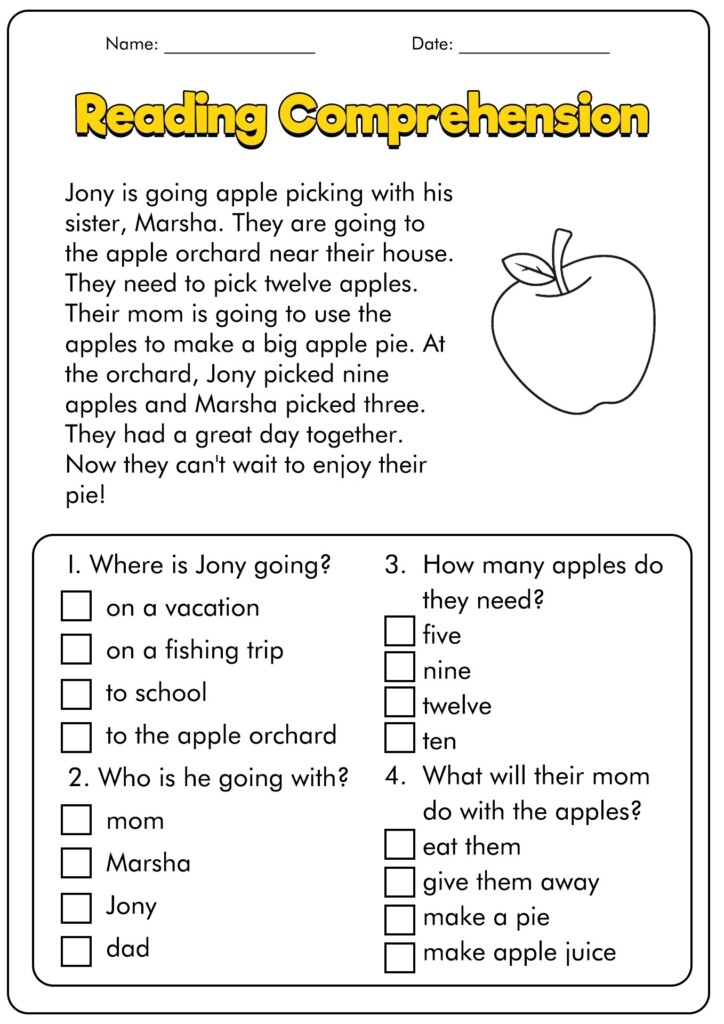 Free 1st Grade Reading Comprehension Worksheet Printable Download Free 