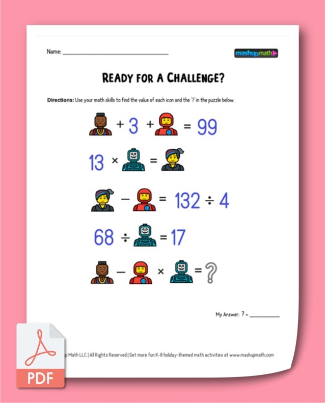 Free 4th Grade Math Puzzles Printable Mashup Math