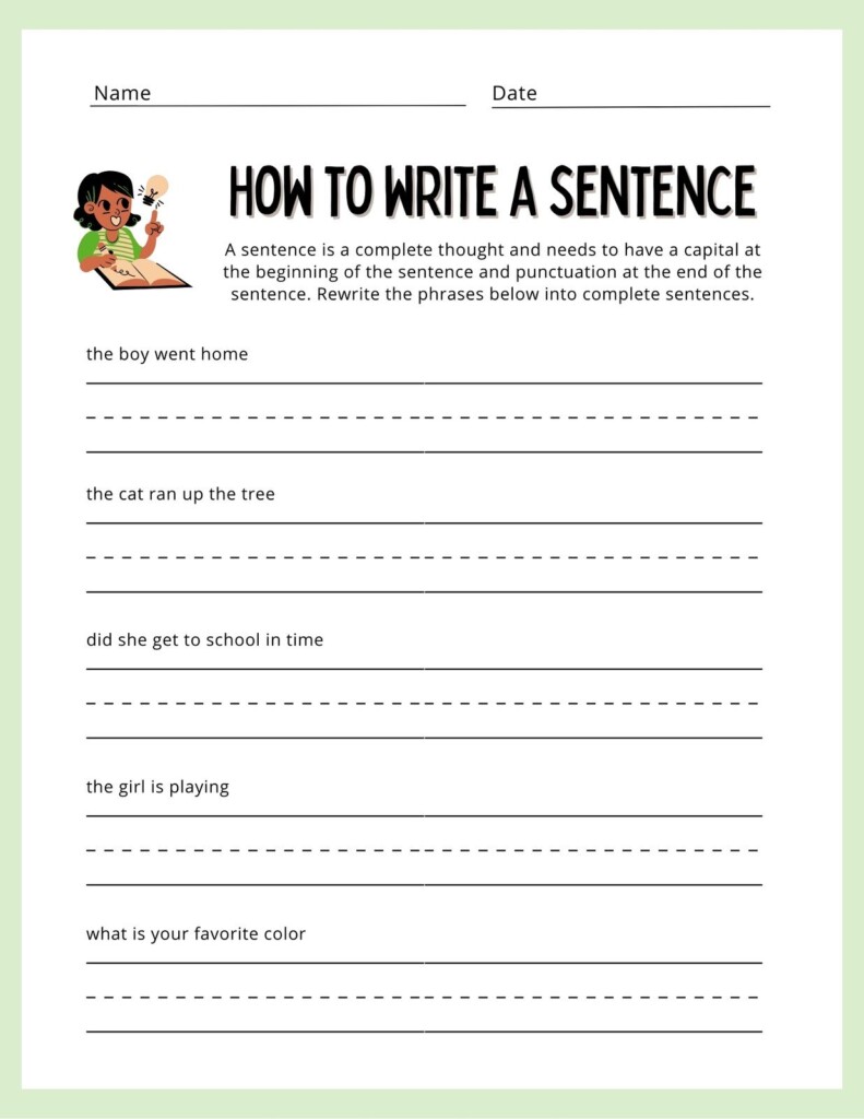 Free Custom 1st Grade Writing Worksheet Templates Canva Worksheets 