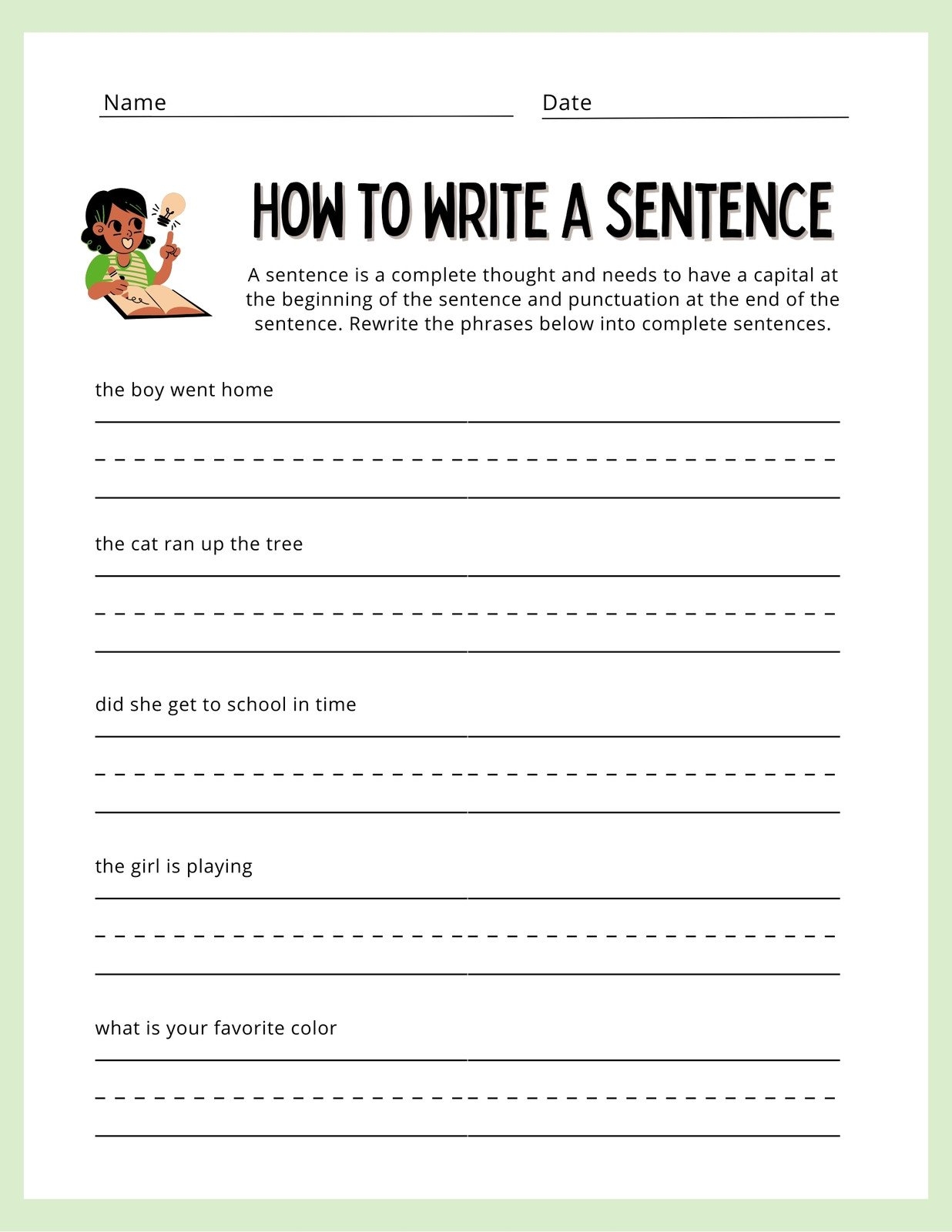 Free Custom 1st Grade Writing Worksheet Templates Canva Worksheets