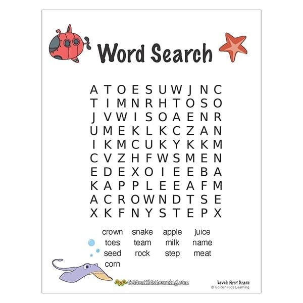Free First Grade Printable Word Searches Word Search Maker