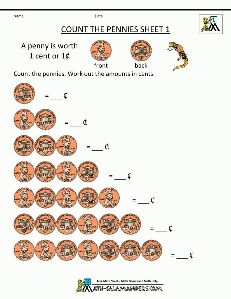 Free Math Money Worksheets 1St Grade Learning Money Printable