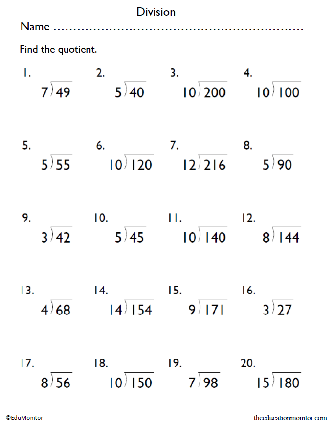 Free Printable 4th Grade Division Worksheets Grade 4 Printable Worksheets