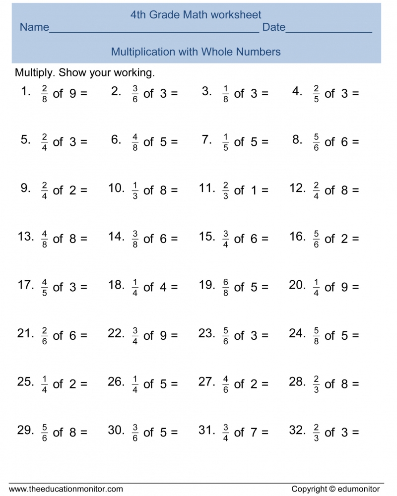 Free Printable 4th Grade Math Worksheets Word Problems Math 