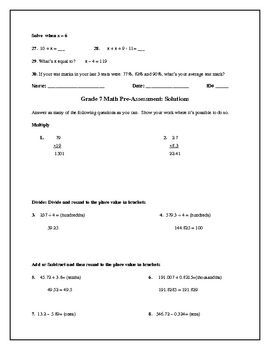 Free Printable 6th Grade Math Pretest Sandra Roger 39 s Reading Worksheets