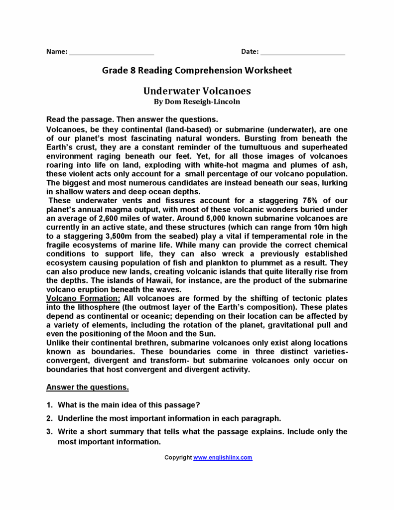Free Printable 9th Grade Reading Comprehension Worksheets Reading 