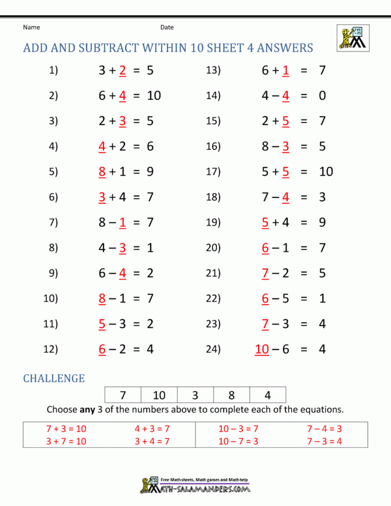 Free Printable Addition And Subtraction Worksheet 1st Grade Download 