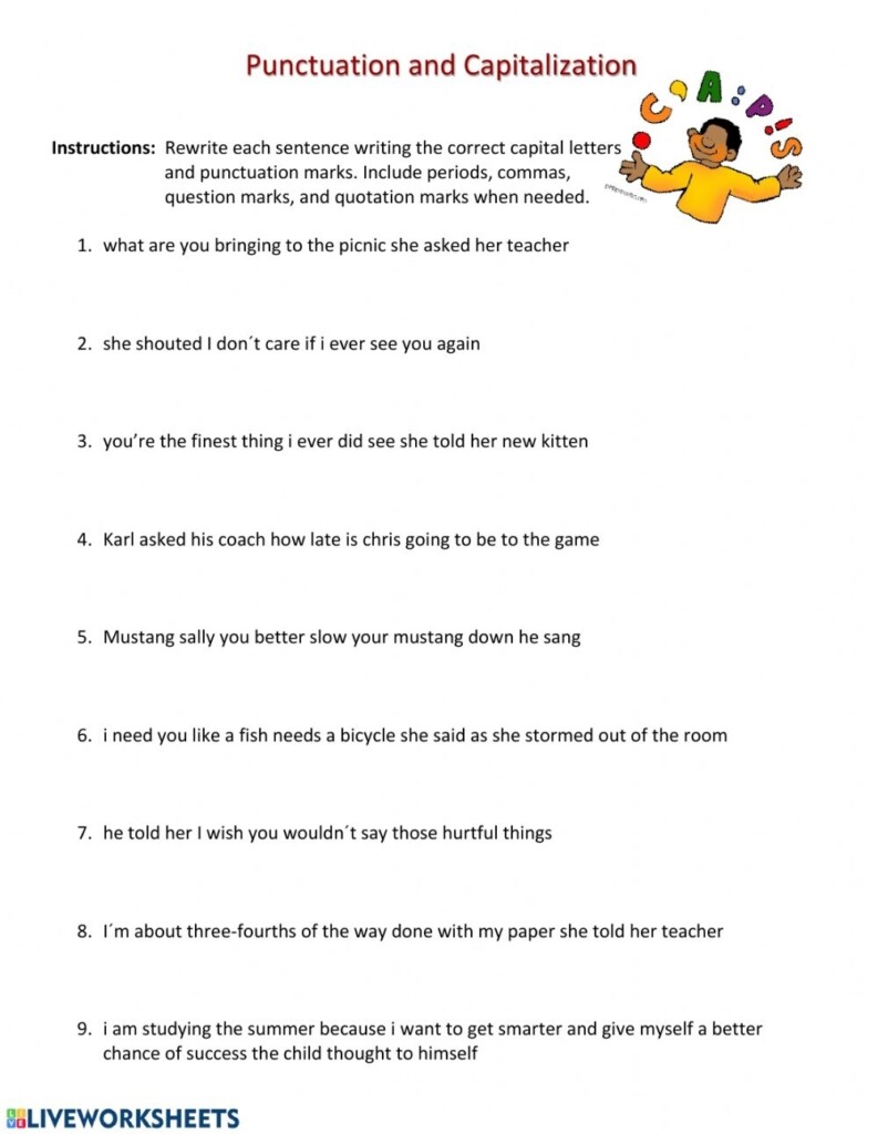 Free Printable Capitalization And Punctuation Worksheets Printable 