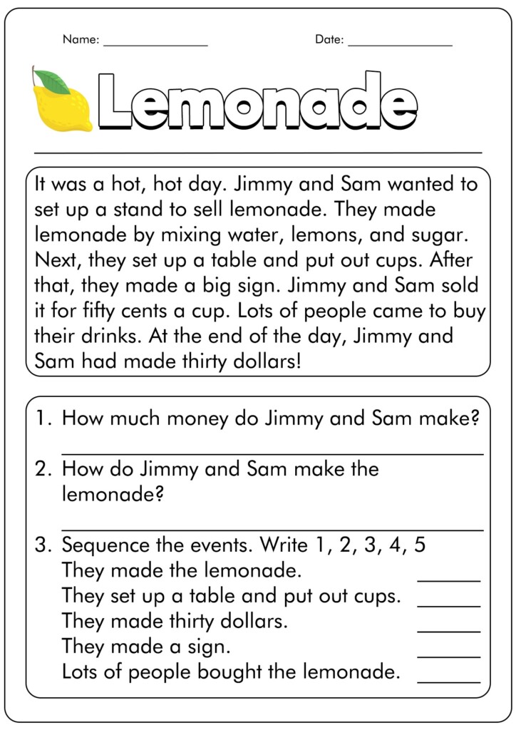 Free Printable First Grade Reading Comprehension Worksheets K5 