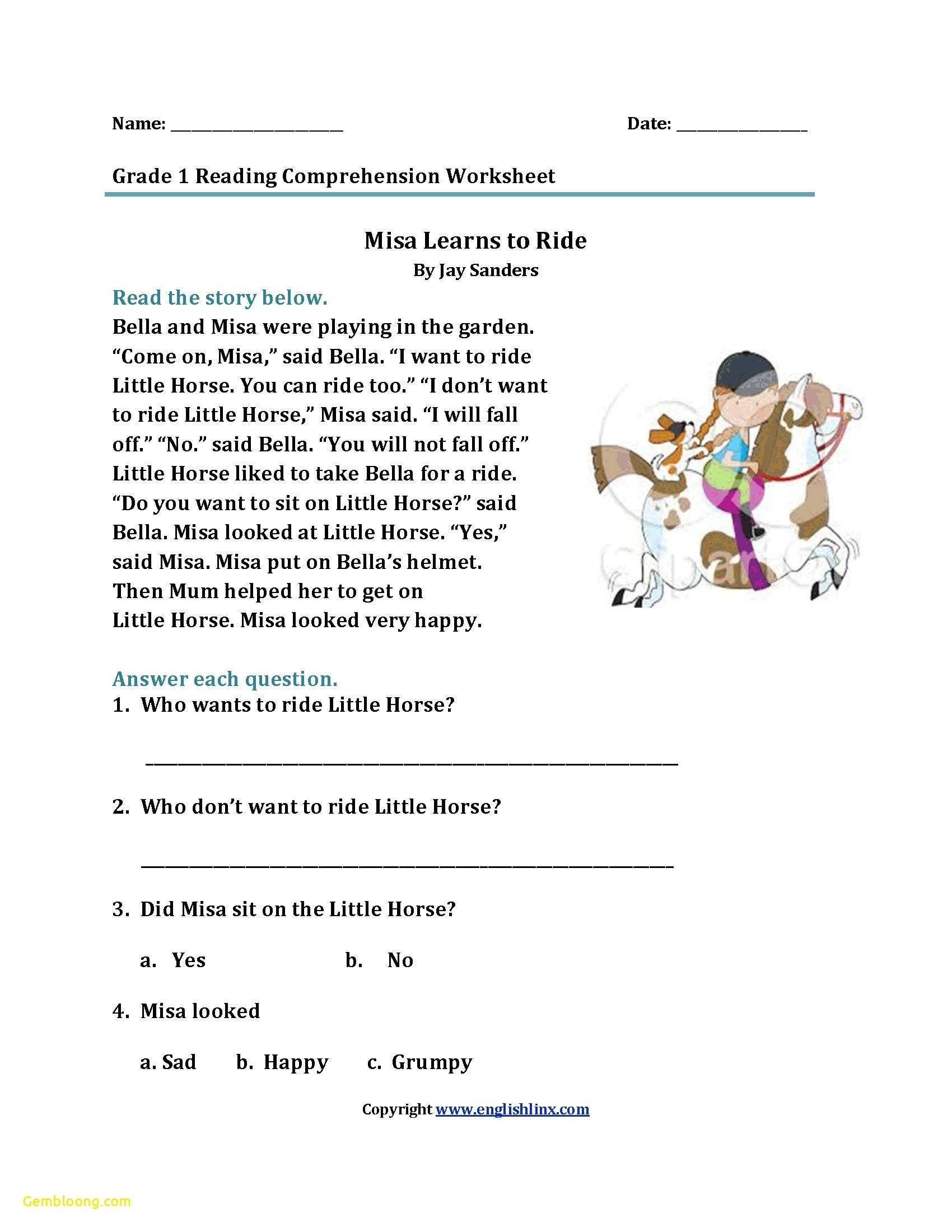 Free Printable Grade 1 Reading Comprehension Worksheets Free Printable