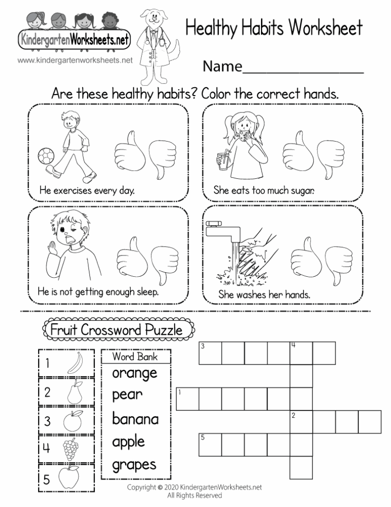 Free Printable Health Education Worksheet For Kindergarten