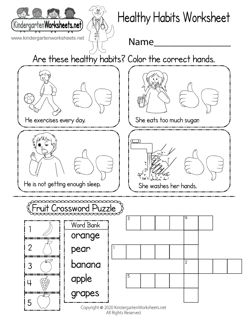 Free Printable Health Education Worksheet For Kindergarten