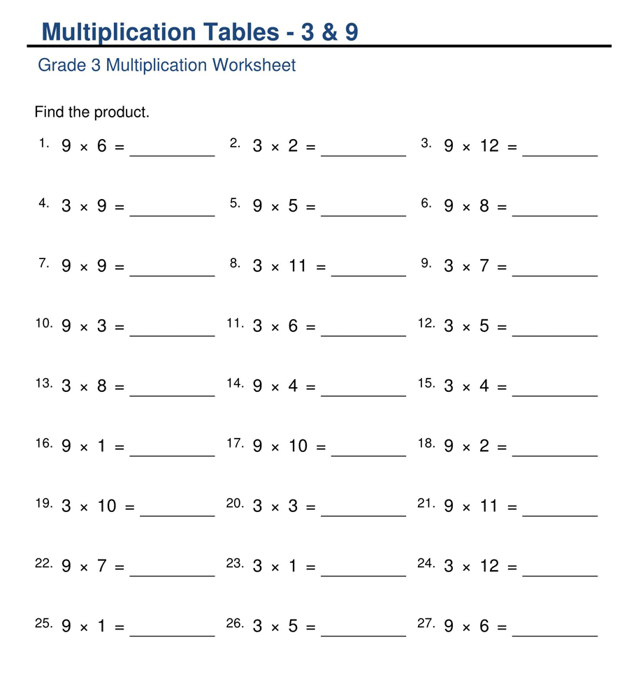 Free Printable Multiplication Worksheets Grade 3