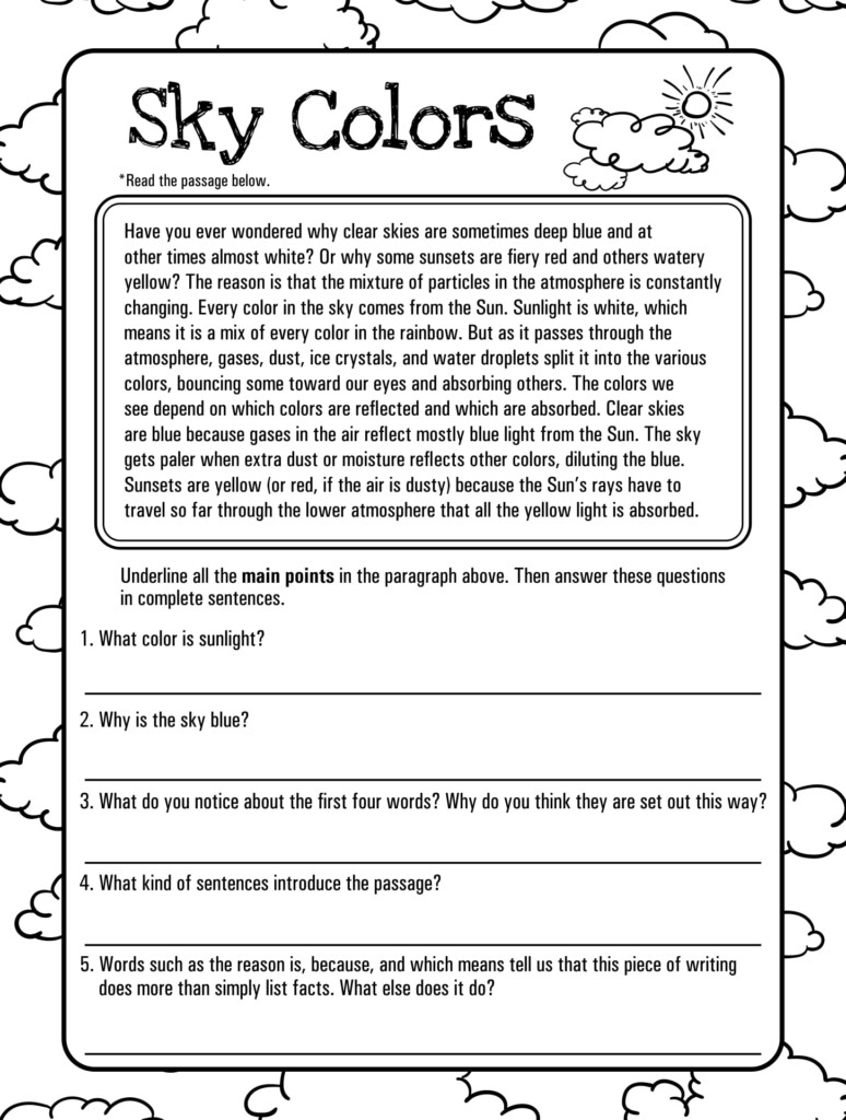 Free Printable Reading And Writing Worksheets For Grade 4 Reading 