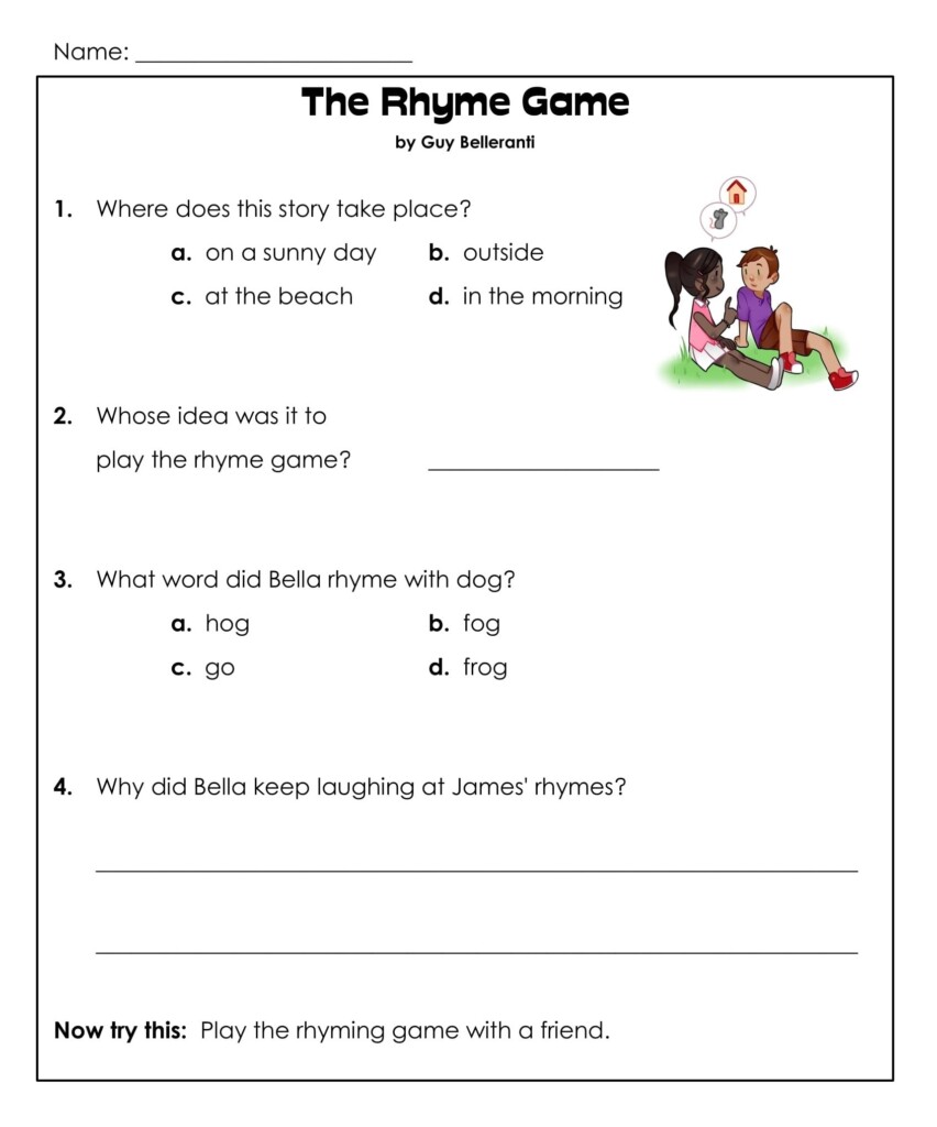 Free Printable Reading Comprehension Worksheets For 1St Grade