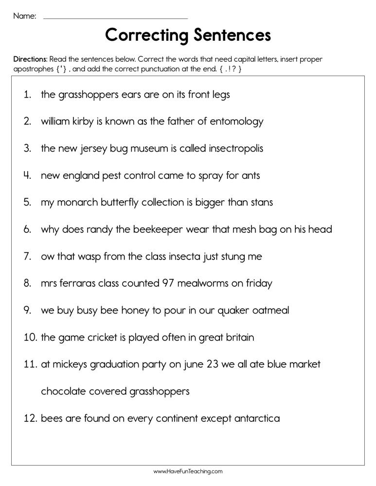 Free Printable Sentence Correction Worksheets AlphabetWorksheetsFree