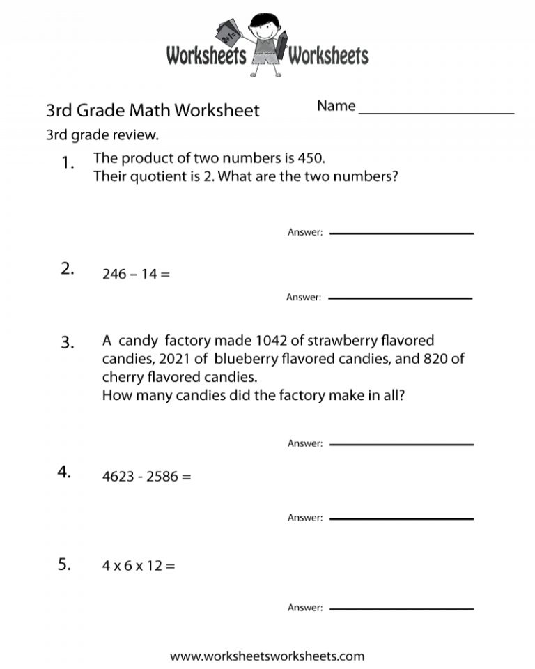 Free Printable Third Grade Math Practice Worksheet Math Worksheets