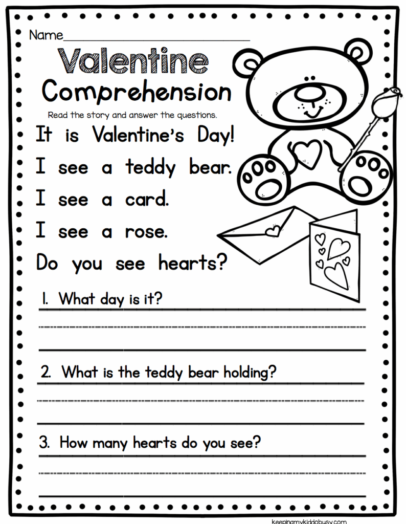 Free Printable Valentine Day Reading Comprehension Worksheets 