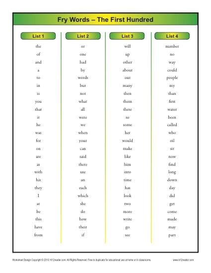 Fry Sight Words By Grade Level