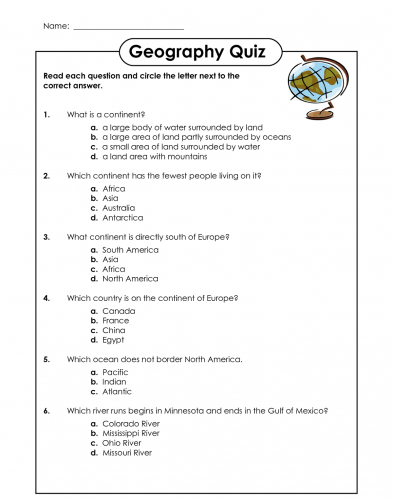Geography Educative Printable