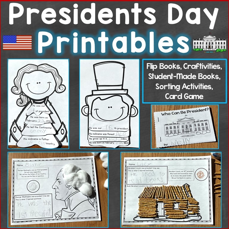 George Washington Abraham Lincoln Presidents Day Craftivity Flipbook