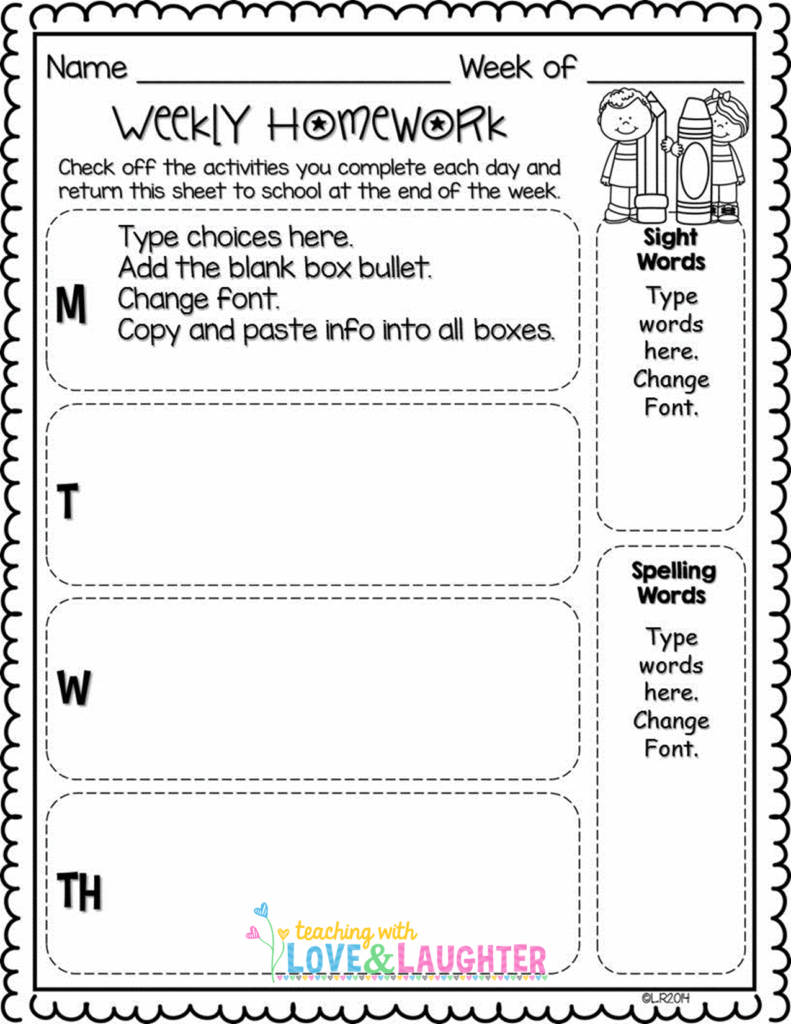Grade 1 Homework Sheets