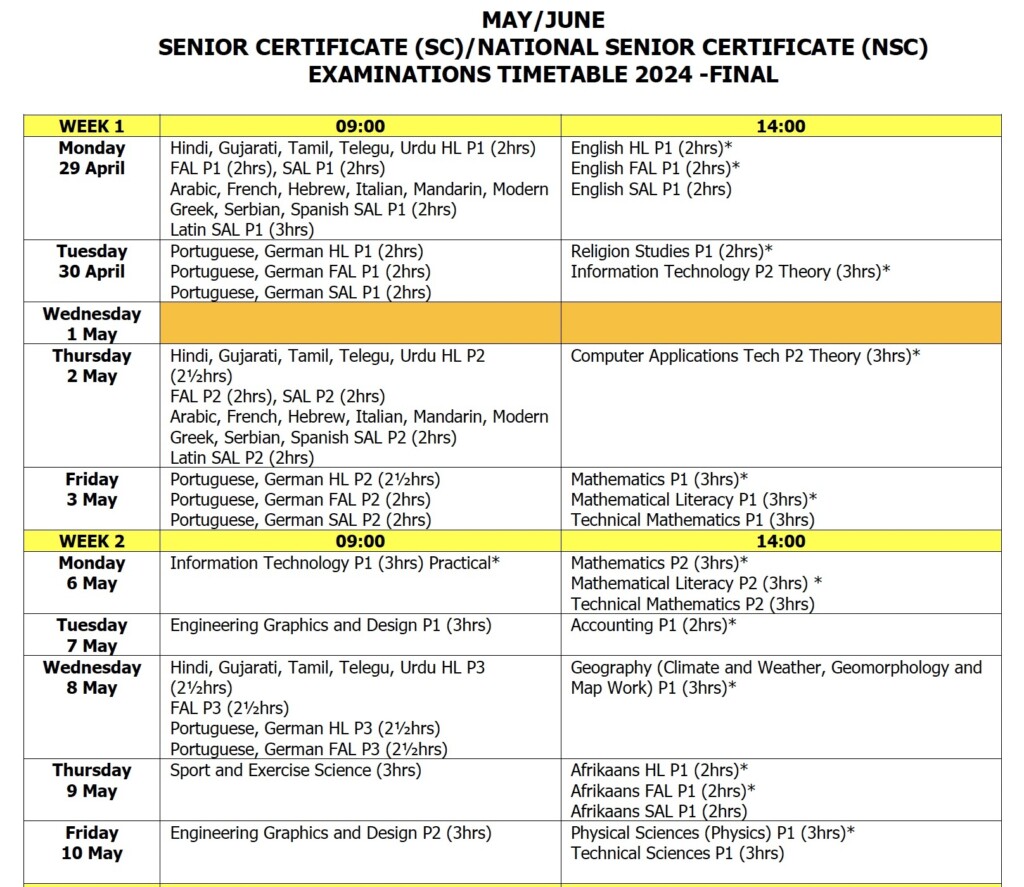 Grade 12 2024 June Exams Timetable Distinctionpass