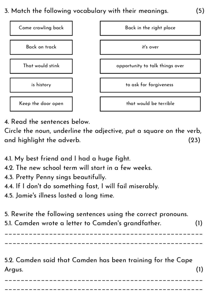 Grade 5 English Revision Test Teacha 