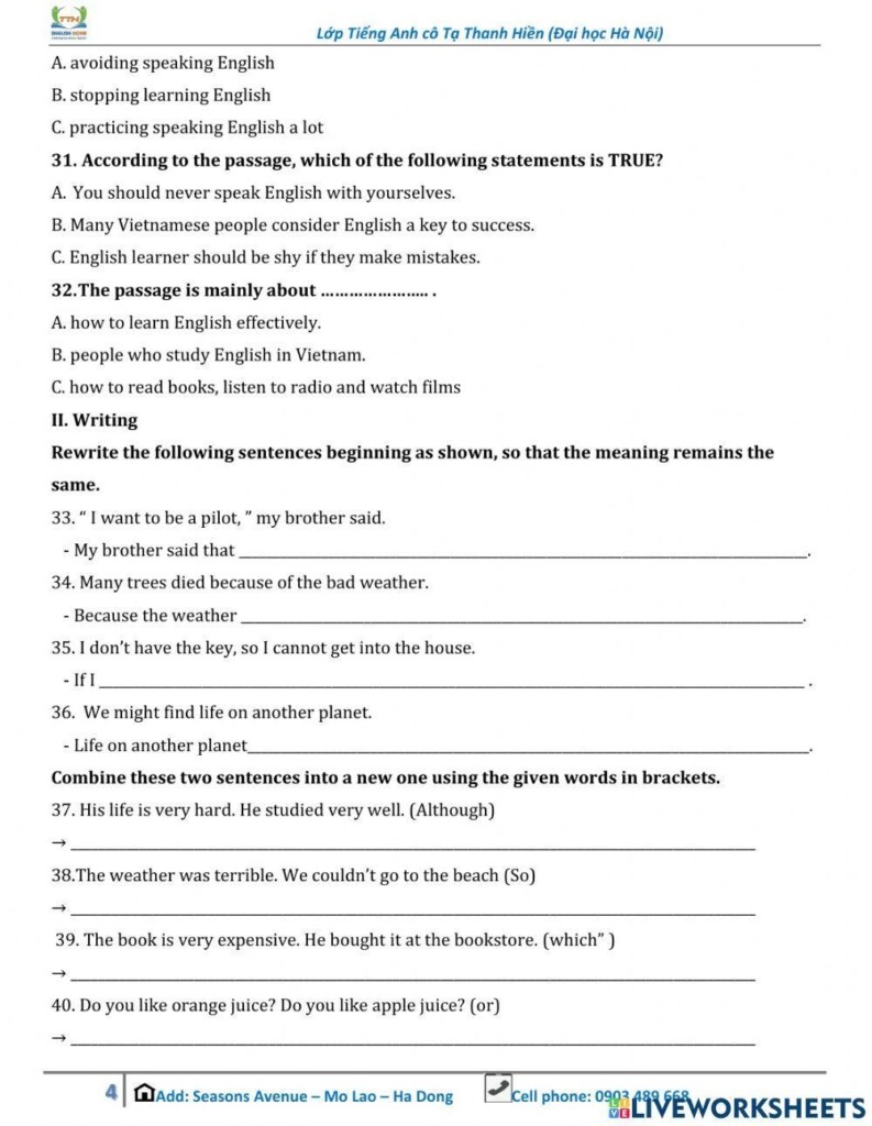 Grade 9 Grammar Test Worksheet Live Worksheets Worksheets Library