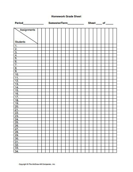 Grade Sheet Printable PDF