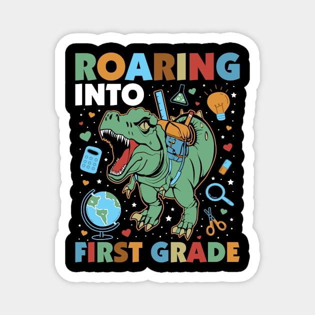 Kids 1st Grade Roaring Into 1st Grade Dinosaur 1st Grade Magnet 