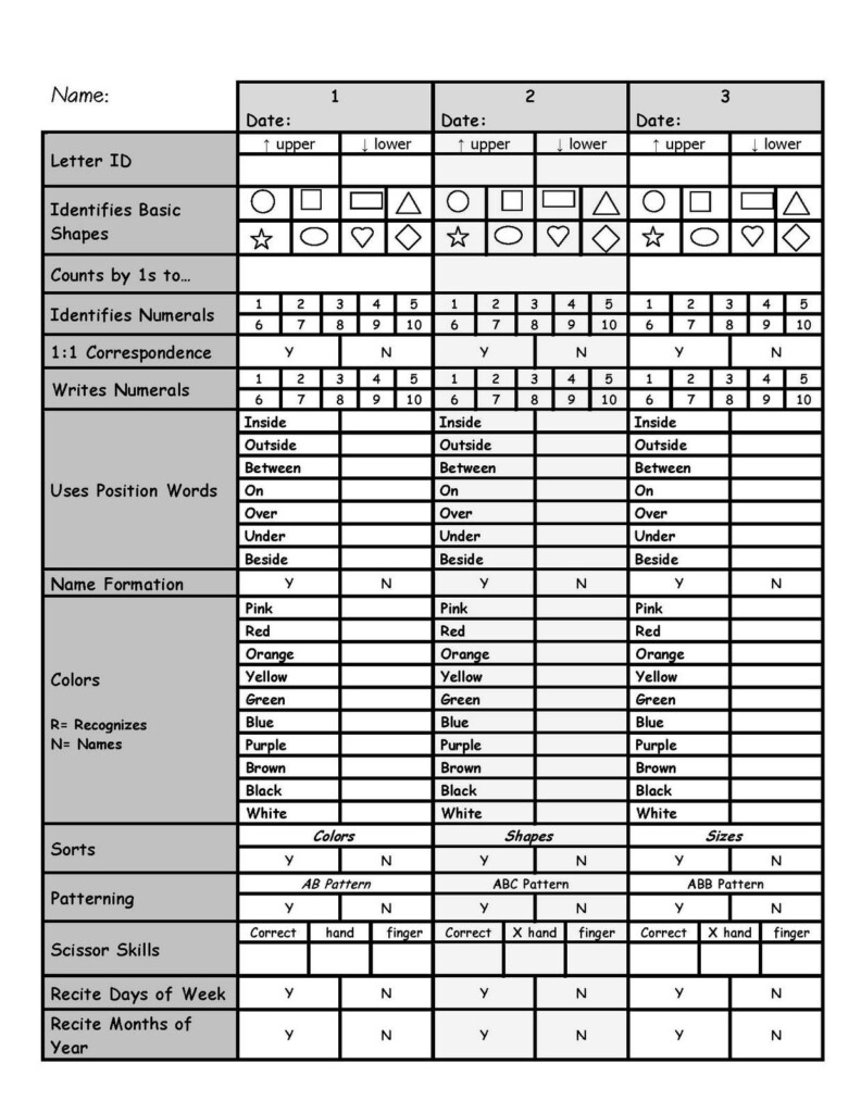 Kindergarten Assessment Test Printable Kindergarten