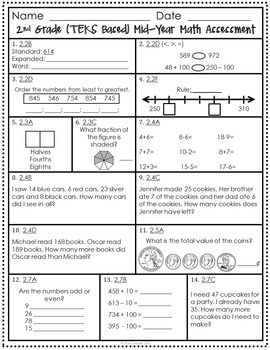 Math Assessments For Second Grade Math Assessment Second Grade Math 