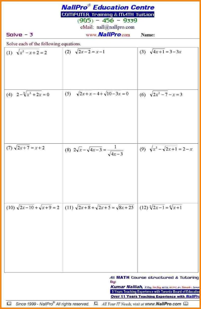 Math Worksheets For 11th Grade