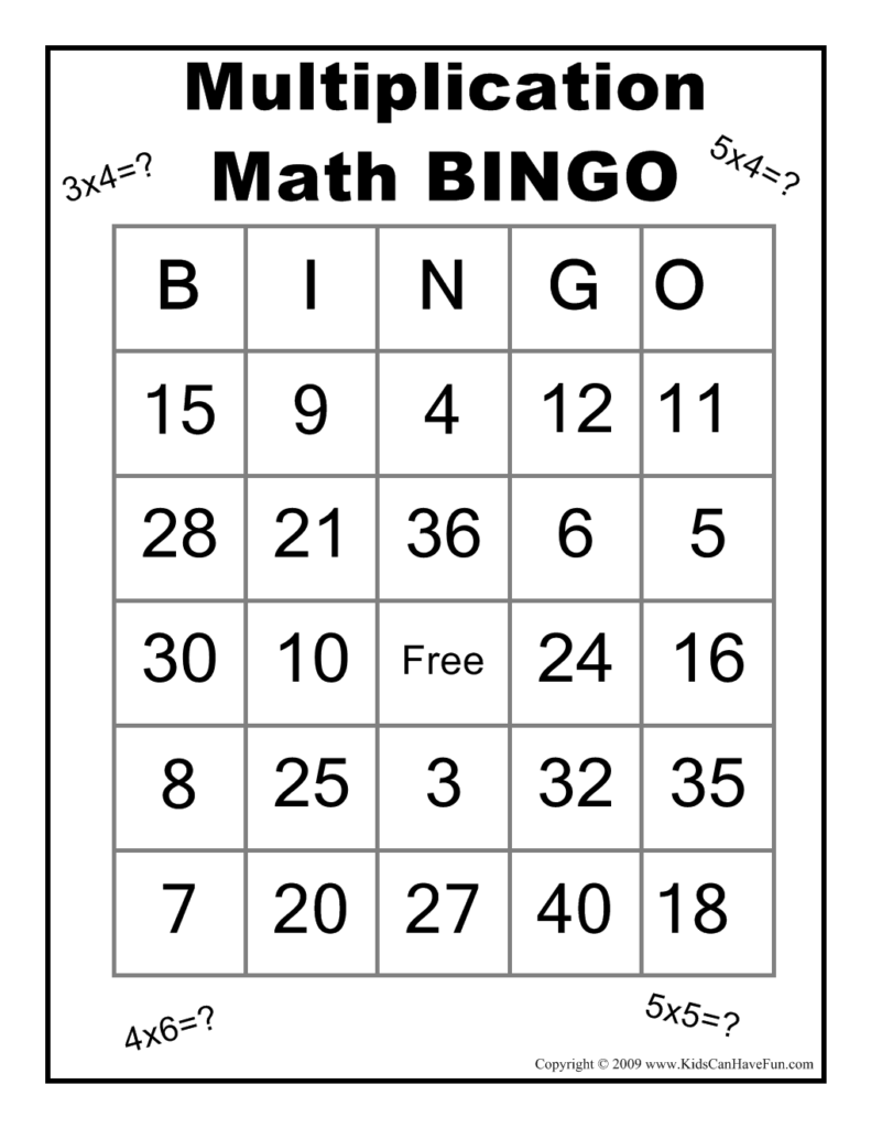 Multiplication Bingo Printable 3rd Grade